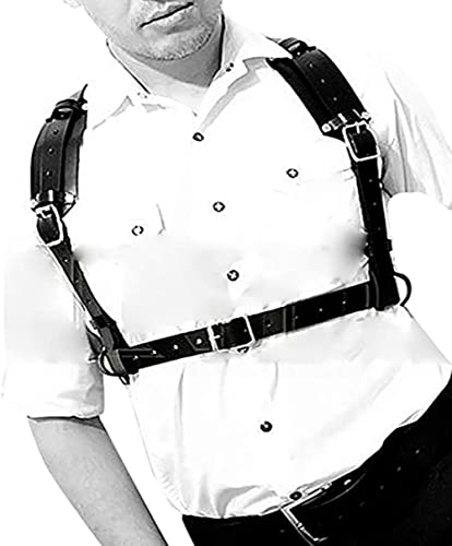Image of Men's Black Leather Body Chain Chest Harness Belt Shoulder Straps Adjustable Buckle Straps Costume Party Carnival