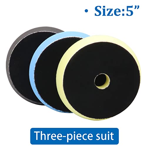 Image of Polishing Pads Kit 3pcs 5'' Orbital Buffer Pads Buffing Sponge Pads Polishing Foam Pad for Car Buffer Polisher Compounding,Polishing and Waxing O-012-B+Y+BK