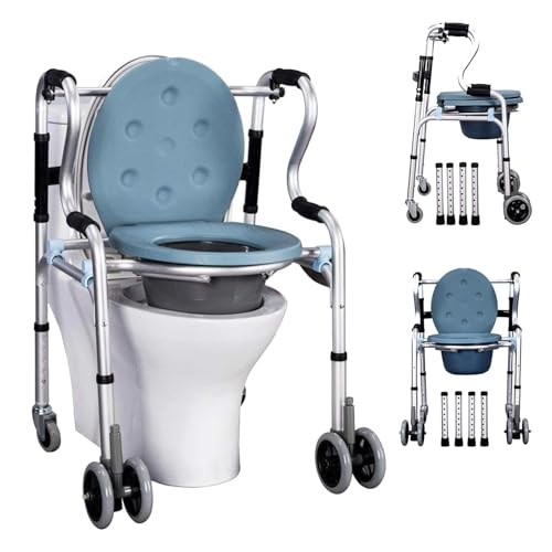 LSRFXF Fauteuil Roulant de Douche Roulant avec Accoudoirs, Chaise de Douche Étanche, Chaise de Toilette Pliable, Tabouret de Douche Réglables en Hauteur pour Personnes Âgées et Enceintes