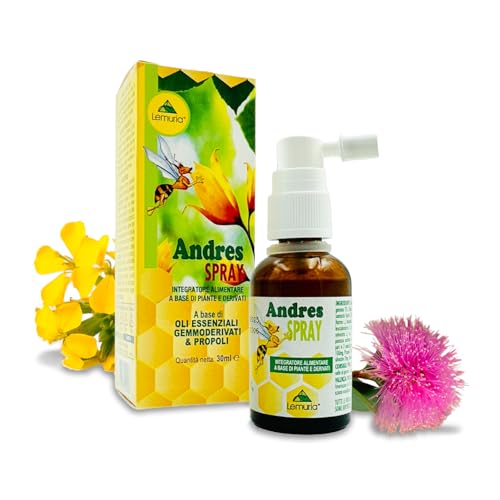 Lemuria - Andres Spray - 30ml - Emolliente e Lenitivo per Vie Respiratorie - Con Oli Essenziali di Menta ed Erisimo - Made in Italy