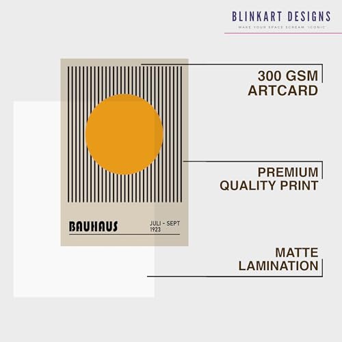 Image of BLINKART Vintage Bauhaus Retro Geometric Aesthetic Poster Gallery | Colorful Wrap Framed For Home Office Studio Living Room Modern Art Studio Decoration Abstract Shapes | (d87) | 13x10 Inch