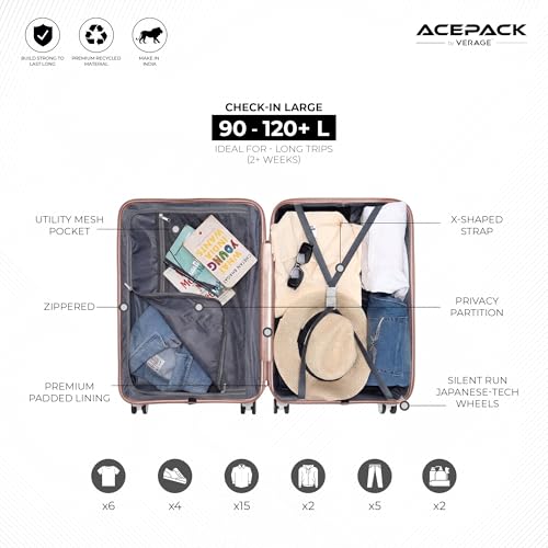 Image of ACEPACK by Verage - STARLINK Unbreakable Hard Side Polypropylene Luggage Large Check in 103L | Lightweight Suitcase Set with 360 Silent Spinner Wheels, Number Lock,Telescopic Handle & 3 Year Warranty