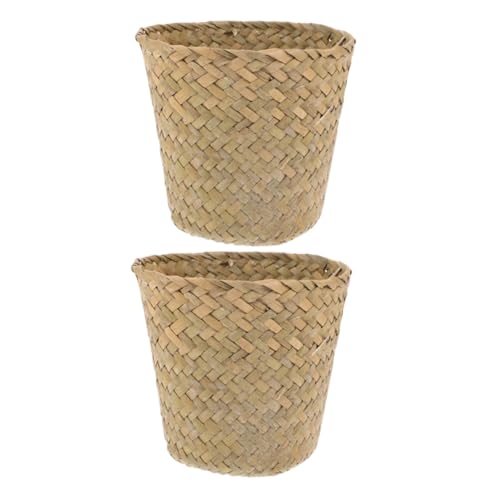 Baluue 2 piezas Cestas Tejidas de Hierba Marina para Almacenamiento y Basura de Mini Compacto para Dormitorio Oficina y Baño Organizador Práctico y Elegante para Objetos Pequeños