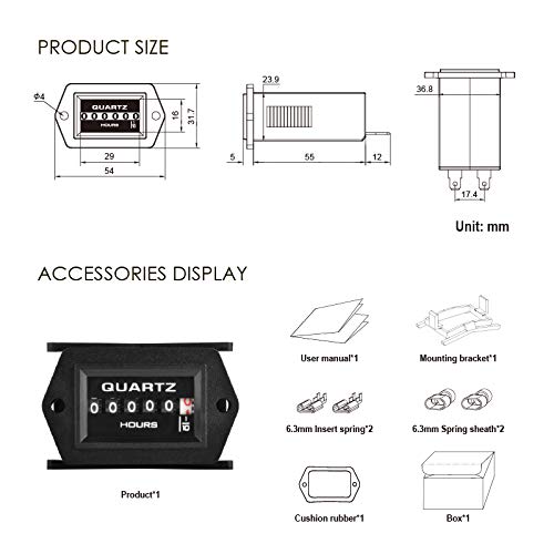 Jayron Mechanical Maintenance Hour Meter Ac 110-250V Analog Clock No Battery Long Life Surface Waterproof Design Easy Installation,For Generator Air Compressor Lawn Mowers Snowblower #TOP3