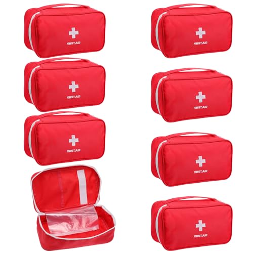 8 Pack Empty First Aid Bag, Emergency Bag Empty, First Aid Case, Portable Medical Storage Pouch for Camping Hiking Travel Home Office (Red)