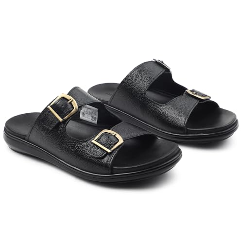 Image of Liberty Healers MDL-11E Men Casual Sandals, Black & Brown - Formal Look Sandals for Men with Buckle Strap - Stylish Flat Sandal for Man - Lightweight and Comfortable Footwear
