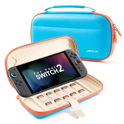 JSAUX Slim Carrying Case for Nintendo Switch 2 2025, Portable Switch 2 Case with 10 Game Slots, Protective Hard Shell for Travel and Storage, Blue