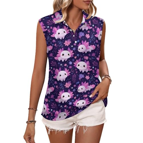 Camiseta de golf sin mangas para mujer, con bonito estampado floral de ajolote, cuello en V, camiseta de tenis, Style-30, S