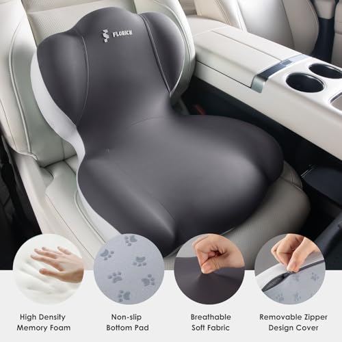 Image of FLORICH Memory Foam Truck Seat Cushion,Car Seat Cushion and Lumbar Support Pillow for Office Chair, Ergonomic Back Support & Sciatica Relief for Long Drives(Beige Grey)