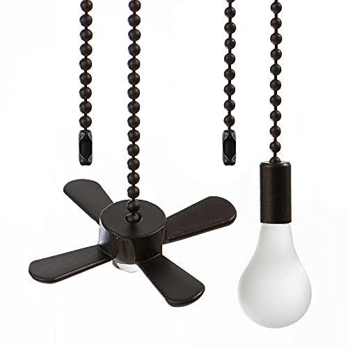 Ceiling Fan Pull Chain,Ceiling Fan Cords Ceiling Fan Chain Pulls with 2PCS 12inch Beaded Ball Extension Chains for Celing Fan Light and Wall Lamps, Cabinet Light (Light Bulb and Fan Shape), Matte ORB