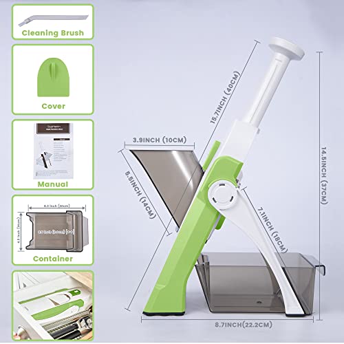 SupMaKin Upgrade Safe Mandoline Slicer, Vegetable Chopper, Potato Slicer 4 Modes Adjustable Thickness Food Cutter, Kitchen Chopping Artifact (6 in 1 Green)