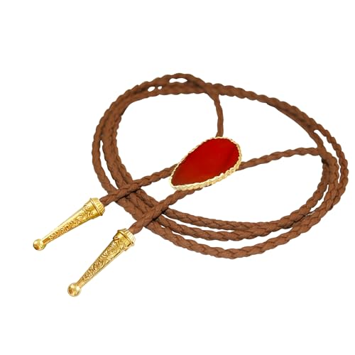 Image of Daisy Del Sol Gemstone Bolo Tie Braided Vegan Faux Leather Natural Stone Gold Handmade Necklace Adjustable Boho Western Jewelry