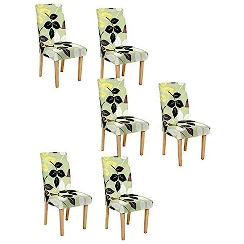 Image of Cortina Dining Chair Slipcovers | Protection Chair Covers | Leaf Print, Removable, Washable | Universal Fit Super Soft Stretchy Polyester Spandex | Hotel, Marriage, Wedding | Pack of 6, Pista