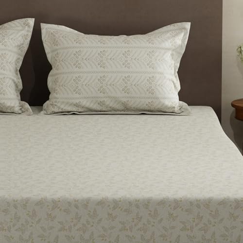 Image of Layers 100% Cotton Double Size Bedsheet Set | White Floral Print | 120 TC Forever Collection | Soft & Breathable | Washable Bedsheet with 2 Pillow Covers | All Season