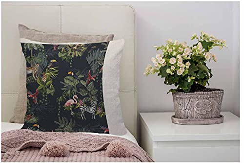 Wozukia Jungle Animals Pillow Cover,Decorative Throw Pillow Monkey Flamingo Zebra Flowers And Trees Decor Decorative Pillow Cases Cotton Linen Square Cushion Cover For Home Sofa Couch 18 X 18 Inch #TOP3