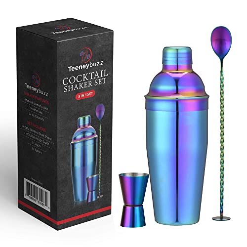 24 oz Cocktail Shaker Bartender Set, Stainless Steel Martini Shaker with Built-in Bartender Strainer & Popular Cocktail Recipes Booklet, Professional Bartender Tool for Home or Bar