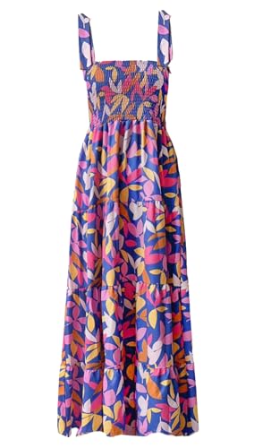 Image of kinstell Women's Summer Boho Spaghetti Strap Square Neck Ruffle Casual Flowy Long Dress Beach Swing Party Maxi Dress