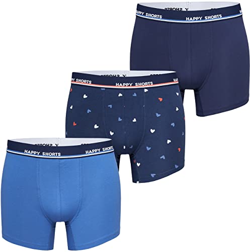 Happy Shorts Herren Boxershorts Unterwäsche Retro Pants 3-Pack Motive - Maritime Hearts - Größe M