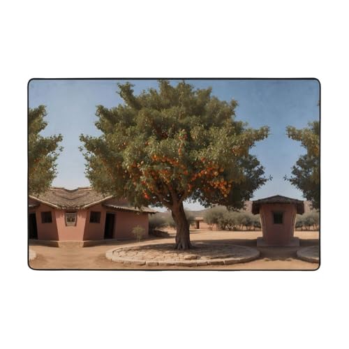 WZYWHJ Tapis de sol antidérapant imprimé dattiers dans le jardin 182,9 x 121,9 cm pour salon, bureau, table basse, lit, balcon