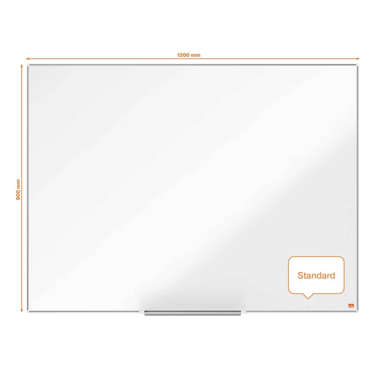 Tablica Nobo Nano Clean ze stali magnetycznej z półką na markery, 1200 x 900 mm, wąska ramka, system mocowania InvisaMount, Impression Pro, kolor biały, 1915403