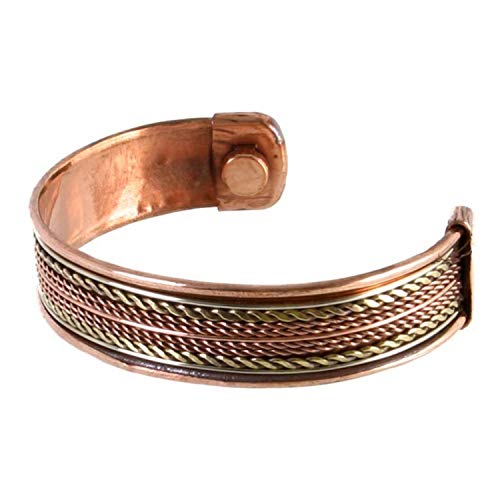 Earth Therapy, The Original Pure Copper Magnetic Healing Bracelet for Arthritis, Carpal Tunnel, and Joint Pain Relief  Thick Cuff Rope Inlay Style  Adjustable - For Men and Women