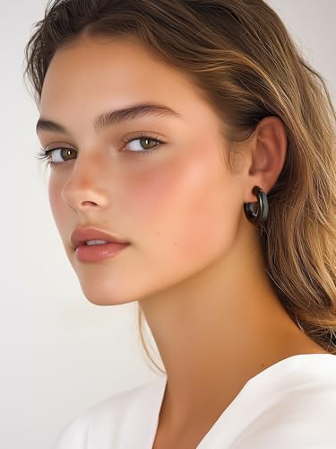 Image of Stainless Steel Chunky Hoop Earrings For Women, Minimalist and Chic, Black /Gold Plated, Round Hoops Earrings Hypoallergenic, Size: 30mm /40mm /60mm /80mm, Come with Box