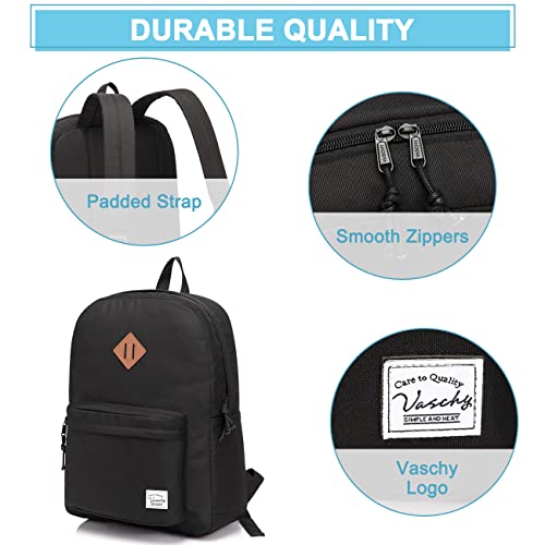 VASCHY Lightweight Backpack for School, Classic Basic Water Resistant Casual Daypack for Travel with Bottle Side Pockets (Black)4
