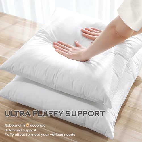 Image of SAVORI Set of 2 Down and Feather Throw Pillow Inserts 16x16 Soft Fluffy Pillow Inserts with 100% Down-Proof Cotton Cover, Decorative Square Cushion Inner for Sofa Couch Bed-White