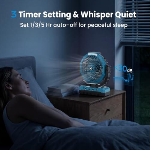 Image of FRIZCOL 3-in-1 Camping Fan - Portable Fans Rechargeable - 24000mAh Battery Powered Fan with Light for Indoor, Outdoor, Tent, Travel, Fishing, Jobsite, Gifts for Men Dad Him - Blue