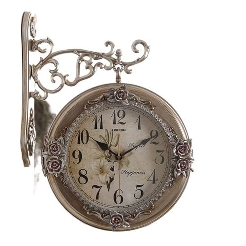 ROROLL Orologio da parete bifacciale, Orologio da parete europeo retrò soggiorno silenzioso orologio americano doppio mecanismo reloj pared home decor DF50WC(Style 1,16 inches)