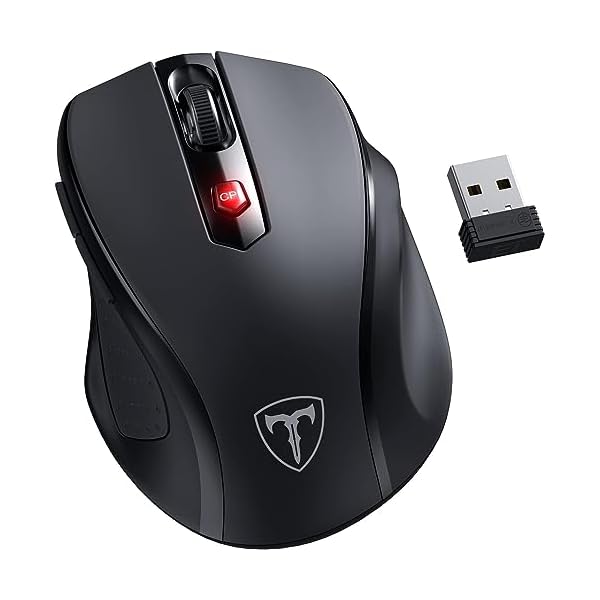 Wireless Mouse, D-09 Computer Mouse USB Cordless Mice for Laptop, Ergo Grips, Lightspeed 5-Level 2400 DPI, 16 Months Battery, Portable for PC Mac Chromebook (Black)