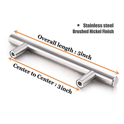 Aybloom Cabinet Handles - Pack of 30 Stainless Steel Brushed Satin Nickel Finish Hollow Tube T Bar Drawer Pulls for Kitchen Furniture Hardware - Thumbnail 2