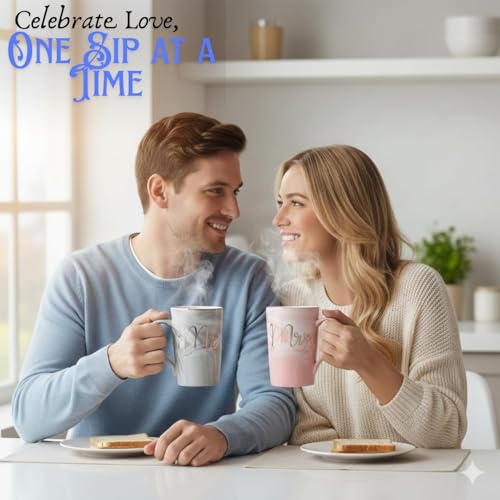 Buy AVAKHYA Mr and Mrs Coffee Mug Set - Marble Ceramic Couple Mugs with Lids and Golden Spoons - Elegant Wedding Gift Box Set for Couples, Engagement, Anniversary, Bride and Groom (Pink & Grey) Online at Low Prices in India - Amazon.in - Image 5