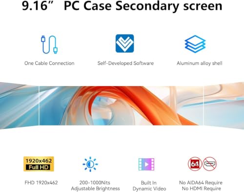 Image of 9.16 inch Computer Temp Monitor, FHD 1920x462 PC Sensor Panel One-Cable Connection(No HDMI Needed), Stretched Bar LCD Dynamic Theme Supported, IPS Mini Secondary Screen for CPU RAM HDD Data, Windows Only