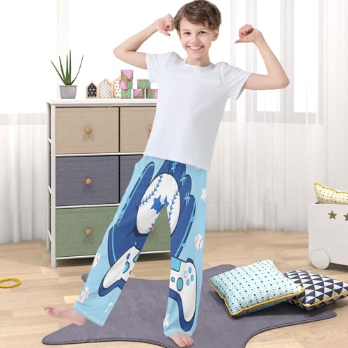 Boy's Pants Baseball and Game Jogger Pants Elastic Waist Long Bottoms Trousers with Pockets 6-14 Years4