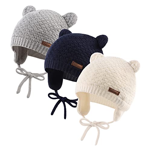 Image of JANGANNSA Cute Knitted Boys Girls Christmas Beanie Warm Earflap Winter Hat Infant Toddler Baby Beanie 0-2Y
