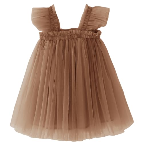 BGFKS Layered Tulle Ruffle Sleeveless Dress for Toddler Girls,Tutu Dress for Baby Girls Princess Dresses Coffee