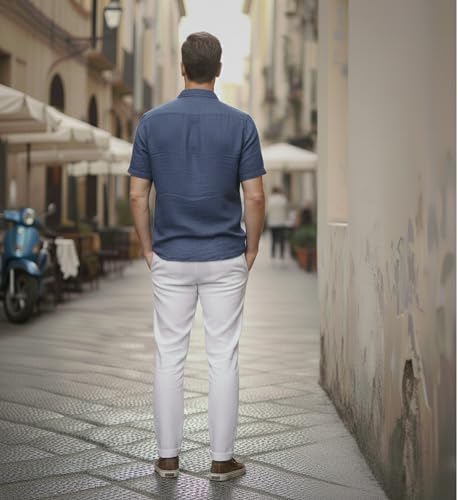 Image of Glowic Men Linen Shirt Casual Regular Fit Solid Stylish Summer Wear Shirt for Office Party Beach Holiday Lightweight Breathable Fashion Shirt