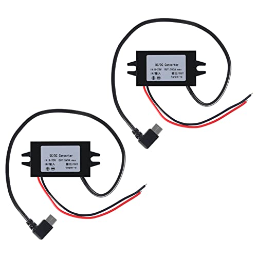 2pcs DC 12V to 5V USB C Buck Converter 3A 15W Type-C Right Angle Step-Down Converter Voltage Regulator Car Power Converter Adapter Waterproof