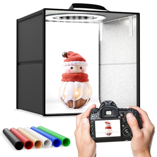 Couleeur Boîte à Studio Photo,30x30x30 cm Boîte à lumière Portable,avec 120pcs LED Lumière Réglable Box Photo 3 Couleurs de Température Variable 6 Couleurs de Fond
