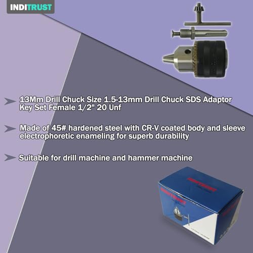 Image of Inditrust 1.5-13mm Capacity Drill Chuck Mount 3 /8-20UNF Quick Change Connect Conversion Chuck with 1 /2 Inch Socket Square Female Adapter (NOT FOR ANGLE GRINDERS)