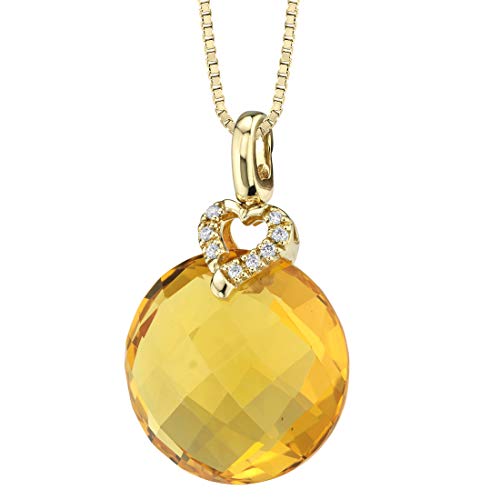 Peora Citrine Diamond Briolette Pendant in 14 Karat Yellow Gold, 8.04 Carats total with 18 inch Yellow Tone Sterling Silver Chain