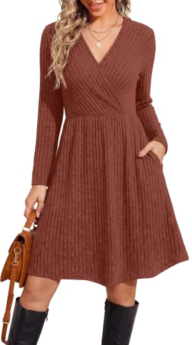 WIH0LL Womens Fall Dresses 2026 Long Sleeve Wrap Sweater Dress with Pockets - Image 5