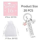 JDRGJTH 20 Sets Sweet 16 Keychain Party Favor Set Sweet 16th Birthday Gift Keychain Pink Cardstock Tag Organza Bag for Sweet 16 Birthday Gift Souvenir Themed Party Decorations