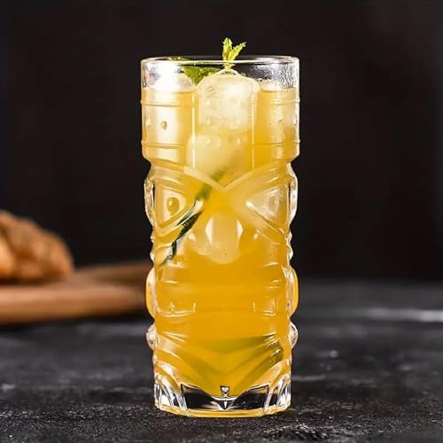 Image of Melbify Tikki Beer Glasses | Set of 6 | 350 ml | Long | Fancy | Tall Beer Glass | Serving for Beer, Cocktail, Mojito | Drinking Glass