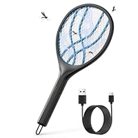 QEXREED Fly Swatter, 4000V Fly Zapper, Rechargeable 1500mAh with USB-C, Indicator Power Le, 3-layer Protective Mesh, Hang Rope, for Indoor and Outdoor Insect Control
