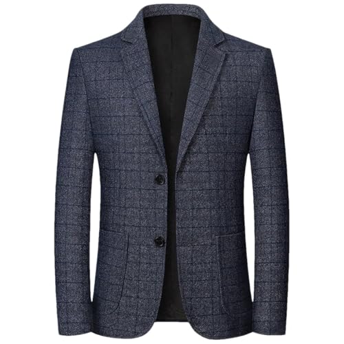 Men Spring Retro Solid Color Plaid Lapel Single Breasted All-Match Blazer