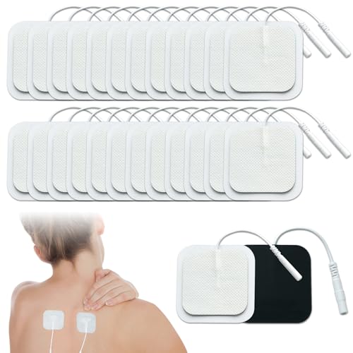 Scettar 20 Pezzi Elettrodi per Elettrostimolatori 40 mm X 40 mm, Elettrodi Tens Sostituibili per Elettroterapia, Elettrodi Adesivi Tens Riutilizzabili con Connettore PIN da 2mm