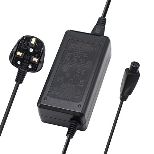 Image of xiixtoo 24V 2A E-bike Quad Moped Electric Scooter Charger for E100, E100S, E125, E150, E200, E300, E500S, X250, PR200, MX350 - Black, 3-pin Female Inline Connector, 12mm Conversion Plug