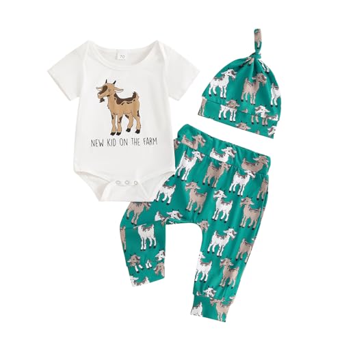Image of JLKGICF Newborn Baby Boy Clothes Infant Motorcycle Funny Letter Print Romper Top Pants Hat Set Coming Home Farm Fall Outfit